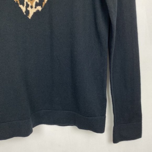 NWT J.Crew S Factory Teddie Sweater Black Animal Leopard Print Heart Intarsia - Picture 8 of 12